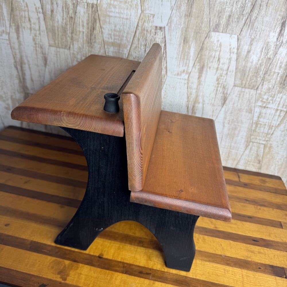 Vintage Miniature Wooden School Desk Inkwell Slot Doll Display Brown Black Wood